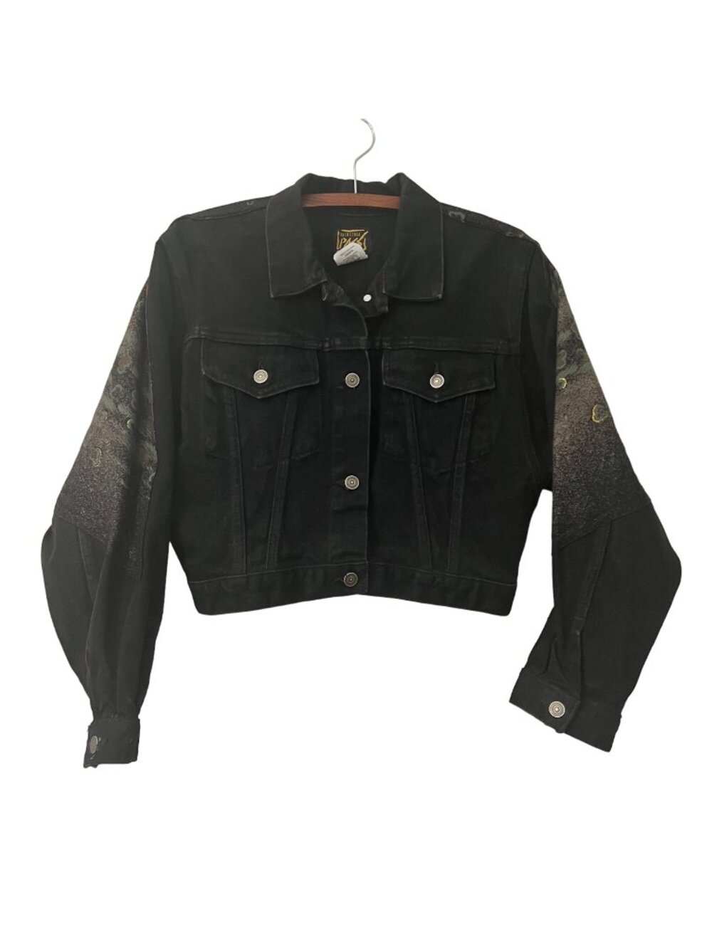 VTG Backstage Pass Canada Black Denim Horse Art Western Hipster Jacket Medium